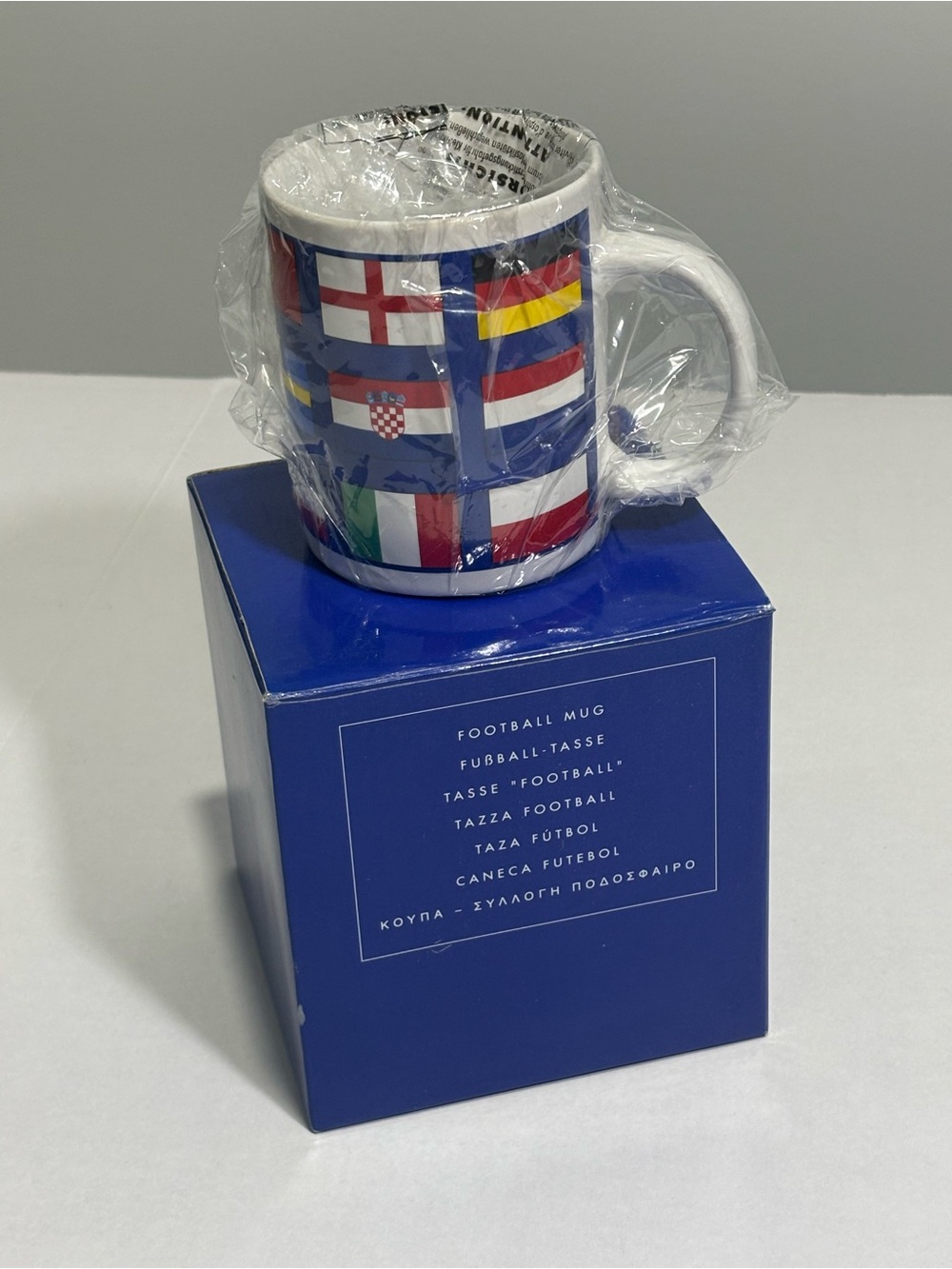 Avon Cosmetics Ceramic Coffee Mug 11 fl oz Football Flag Print World Flags